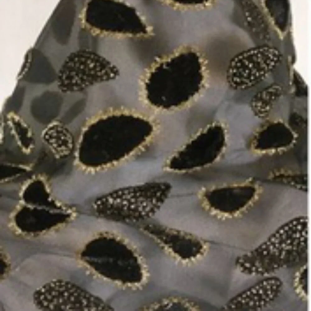 ✨ Vintage Black Velvet & Sheer Metallic Scarf — Made in Korea